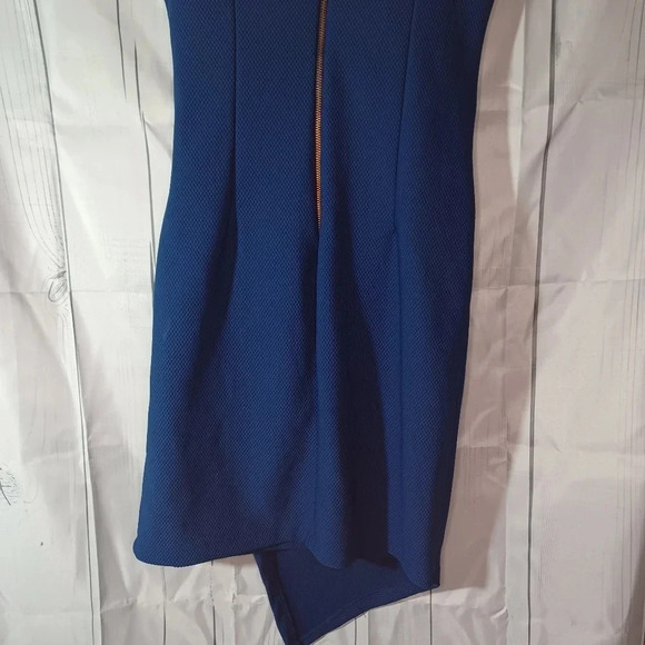 Bisou Bisou v-neck faux wrap asymmetrical blue dress - Picture 9 of 10